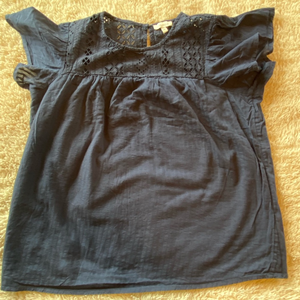 Ella Moss Navy Eyelet Cap-Sleeve Shirt - Picture 5 of 5
